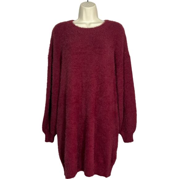 NEW! Eyelash Sweater Dress Long Sleeve Mini Legging Top Casual Knit Burgundy - S - Picture 1 of 6